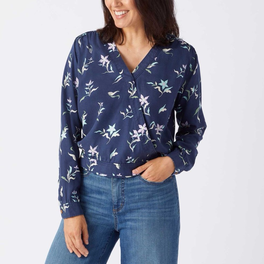 Duluth Trading Company Floral Tencel Printed Wrap Shirt Large Biodegradable Luxe